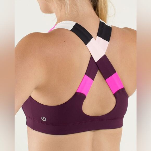 lululemon athletica Other - Lululemon All Sport Bra Plum/Pow Stripe Raspberry Glo Light